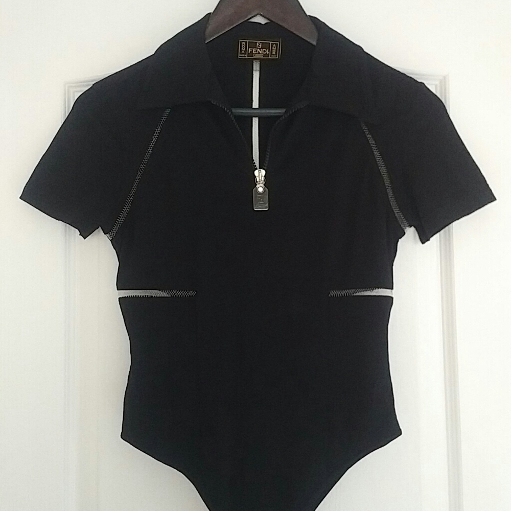 FENDI - 1990s Fendi Stretch Nylon Bodysuit - Picture 1 of 7